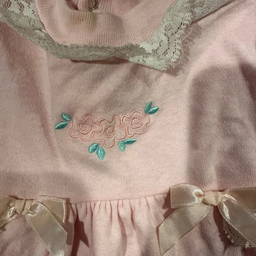 Vintage 90s Pink Baby Romper with Lace and Bow Details